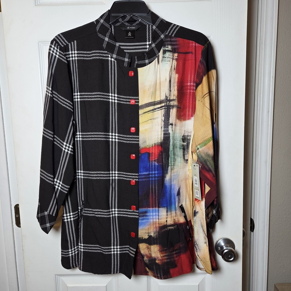 Ali Miles sz 2X button up tunic top NWT modern wearable art chic casual